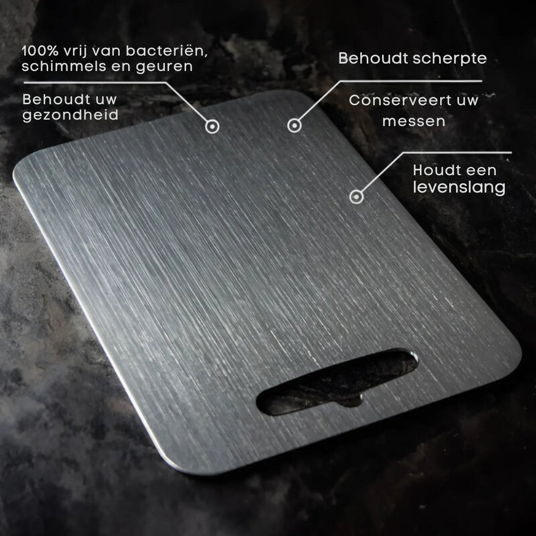 Antibacterial Stainless Steel Chopping Board - Ergonomic Handle