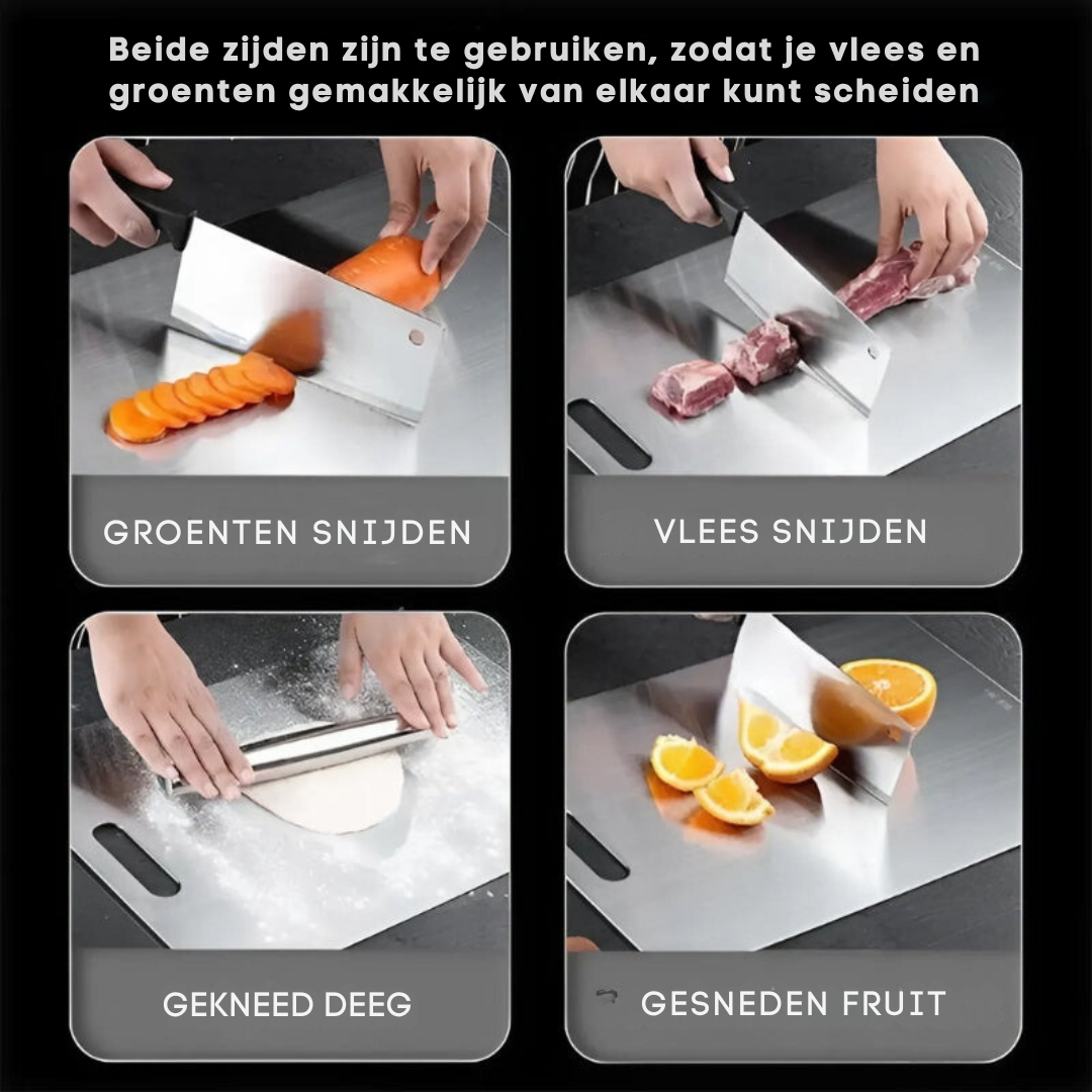 Antibacterial Stainless Steel Chopping Board - Ergonomic Handle