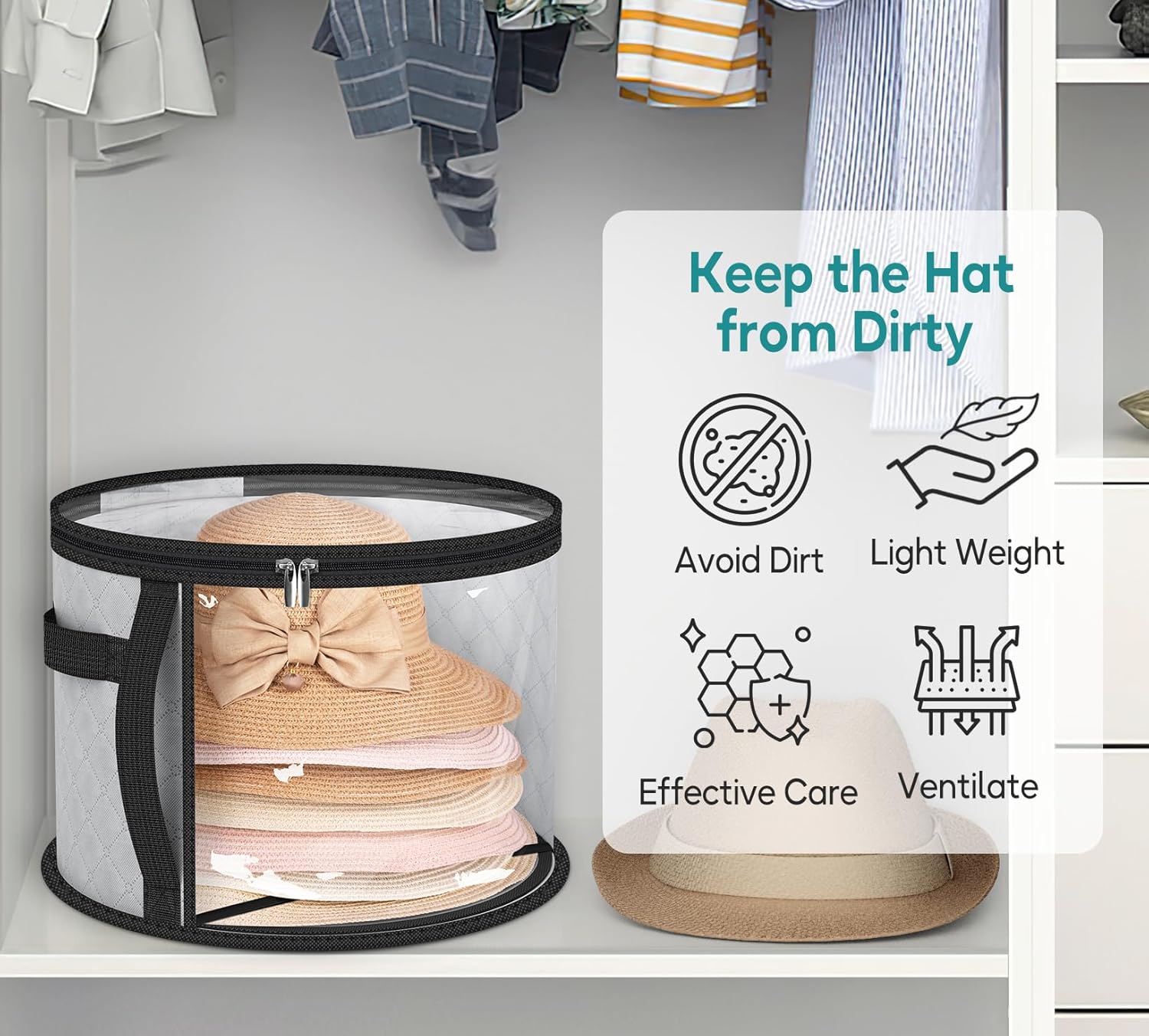 Large Transparent Hat Storage Box – Organizer for Wide-Brimmed Hats with Handles (Buy 1, Get 1 FREE)