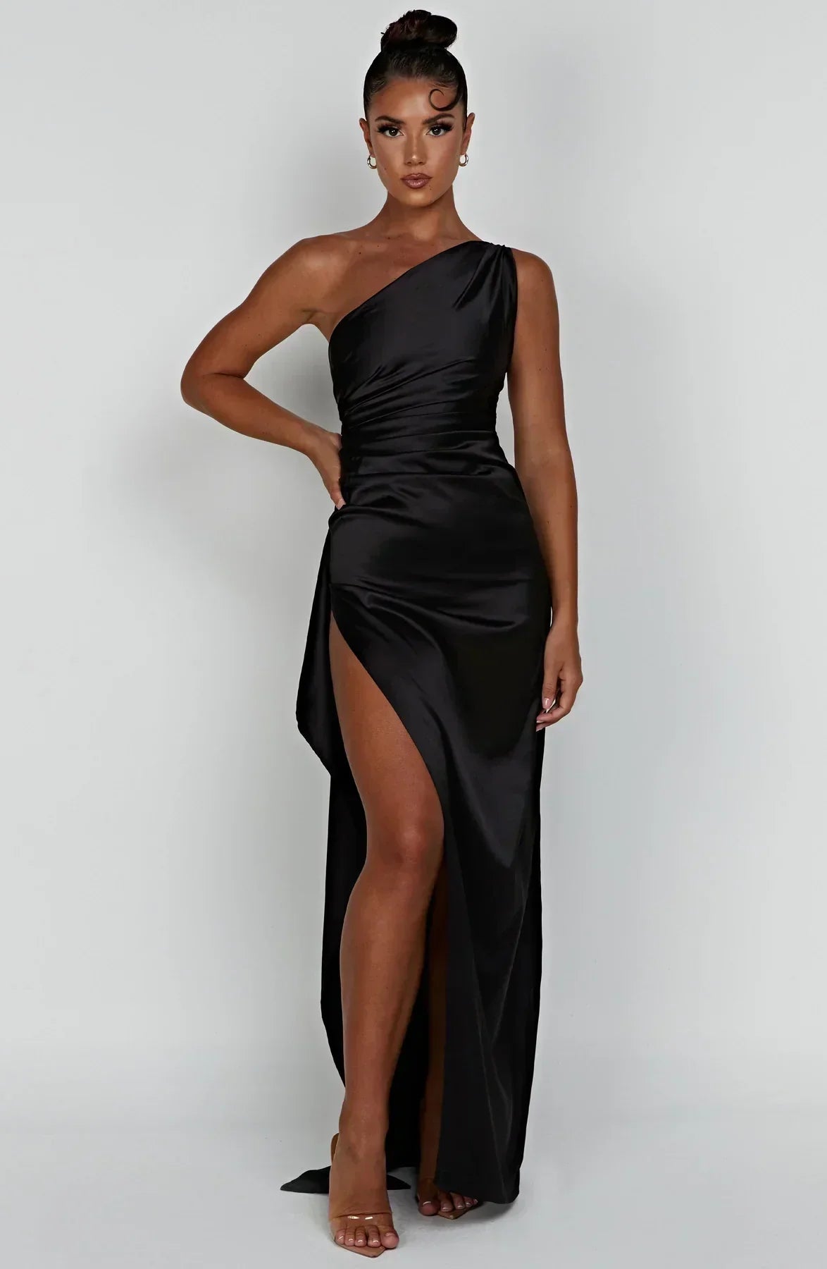 Luxe Satin One-Shoulder Split Dress
