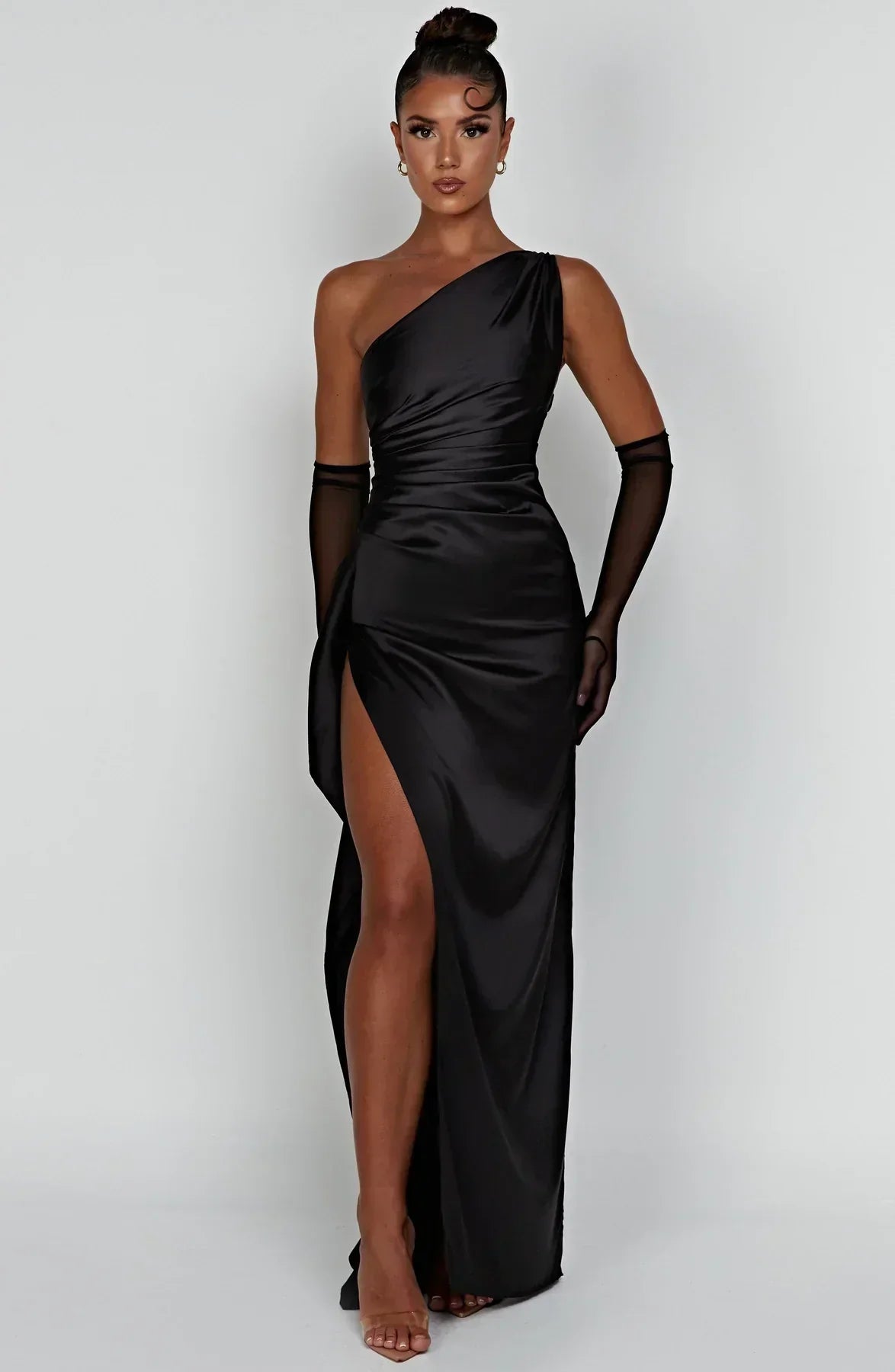 Luxe Satin One-Shoulder Split Dress