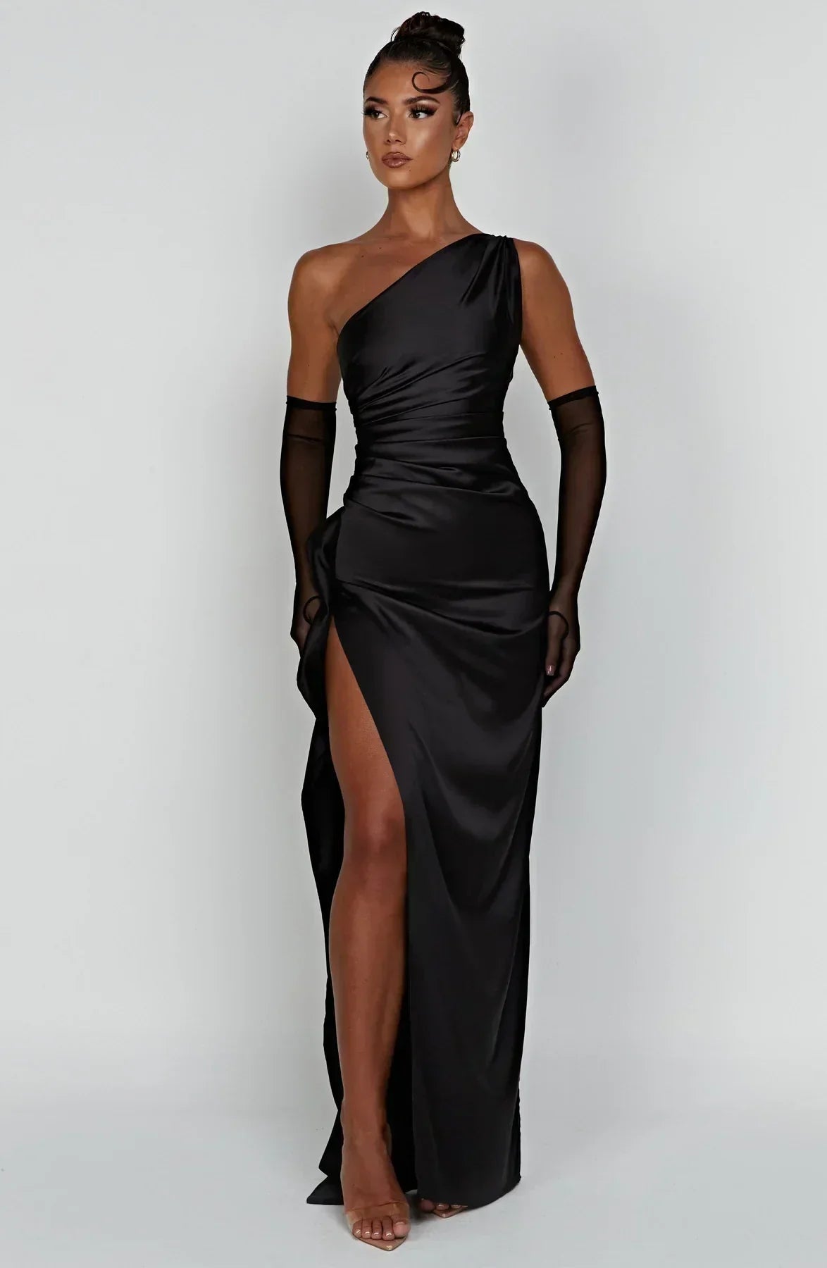 Luxe Satin One-Shoulder Split Dress