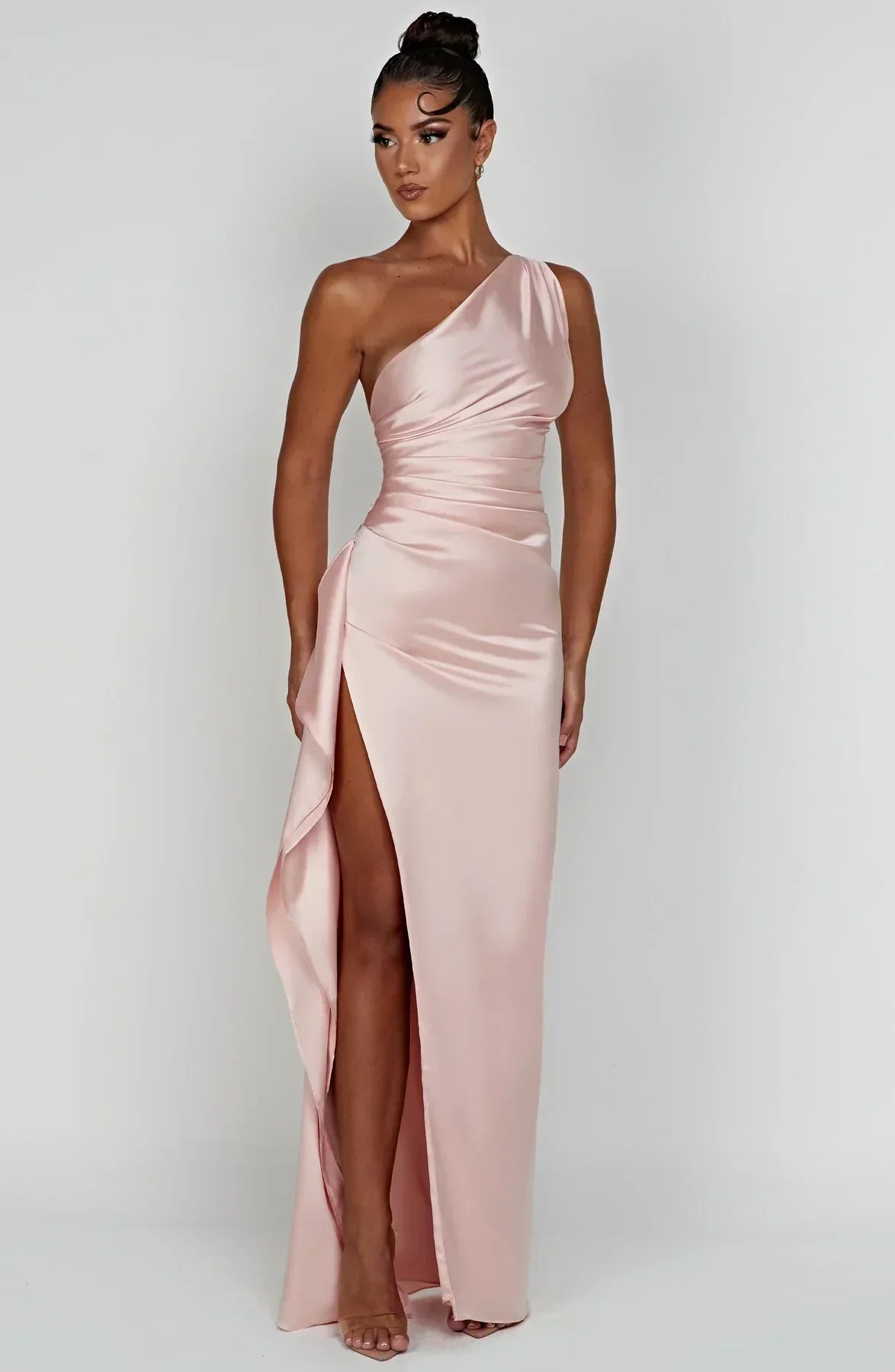 Luxe Satin One-Shoulder Split Dress