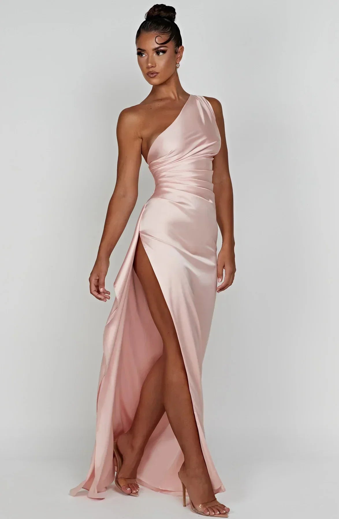 Luxe Satin One-Shoulder Split Dress