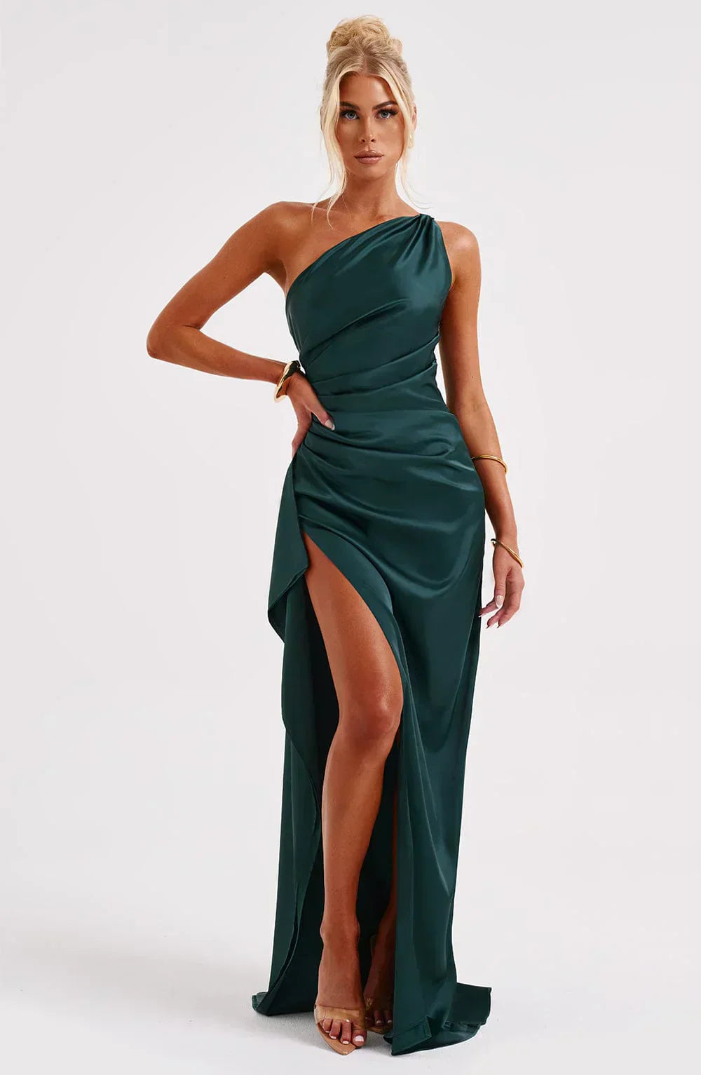 Luxe Satin One-Shoulder Split Dress