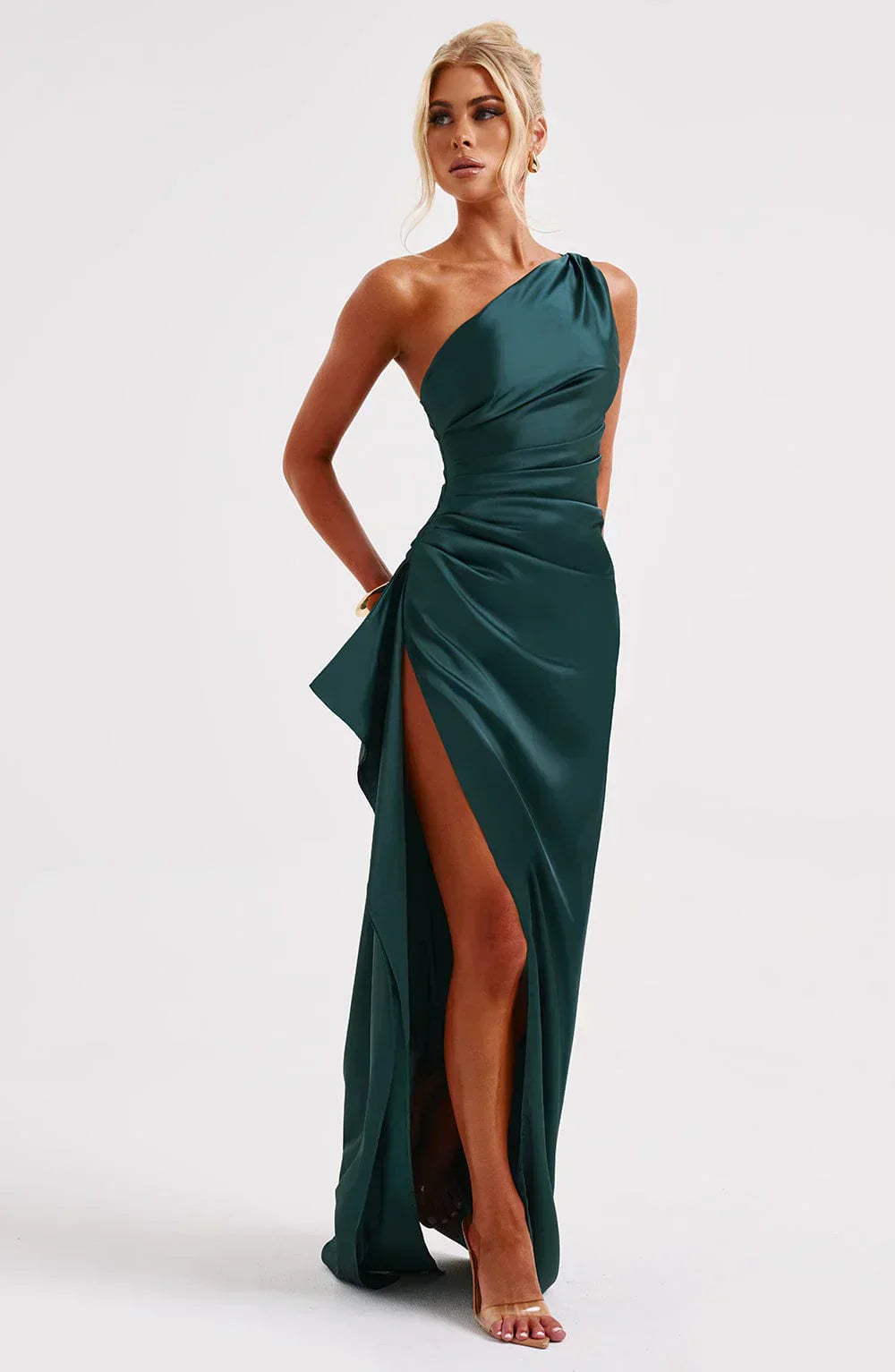 Luxe Satin One-Shoulder Split Dress