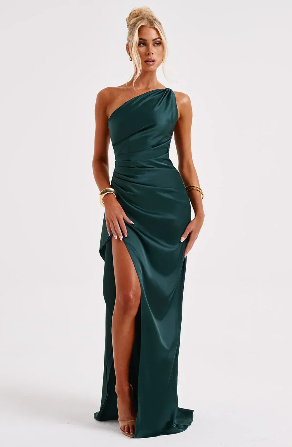 Luxe Satin One-Shoulder Split Dress