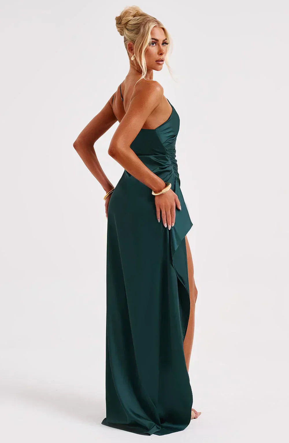 Luxe Satin One-Shoulder Split Dress