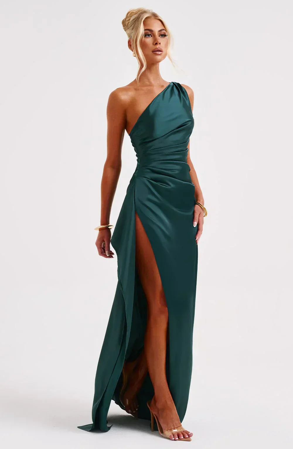 Luxe Satin One-Shoulder Split Dress