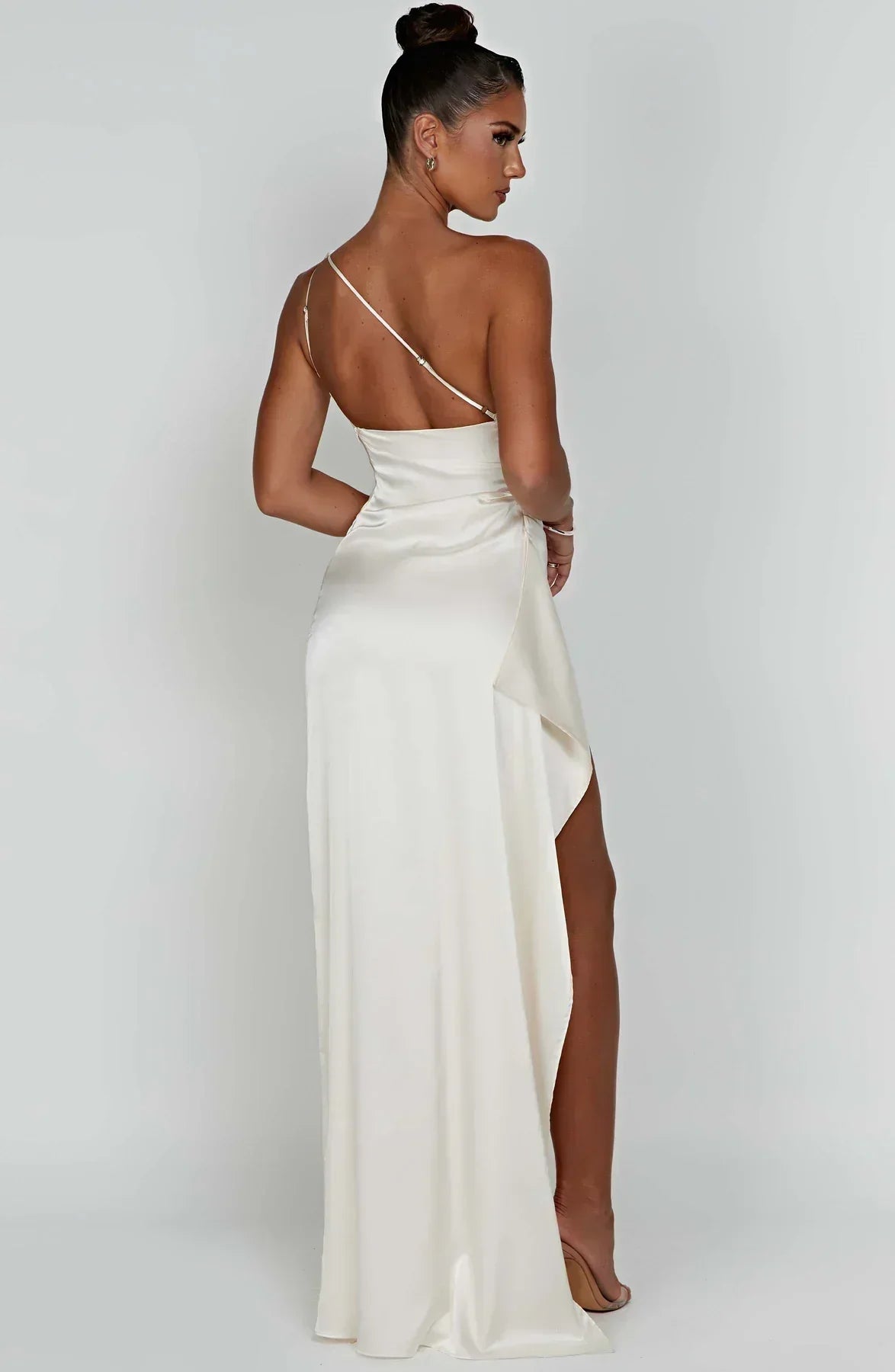 Luxe Satin One-Shoulder Split Dress
