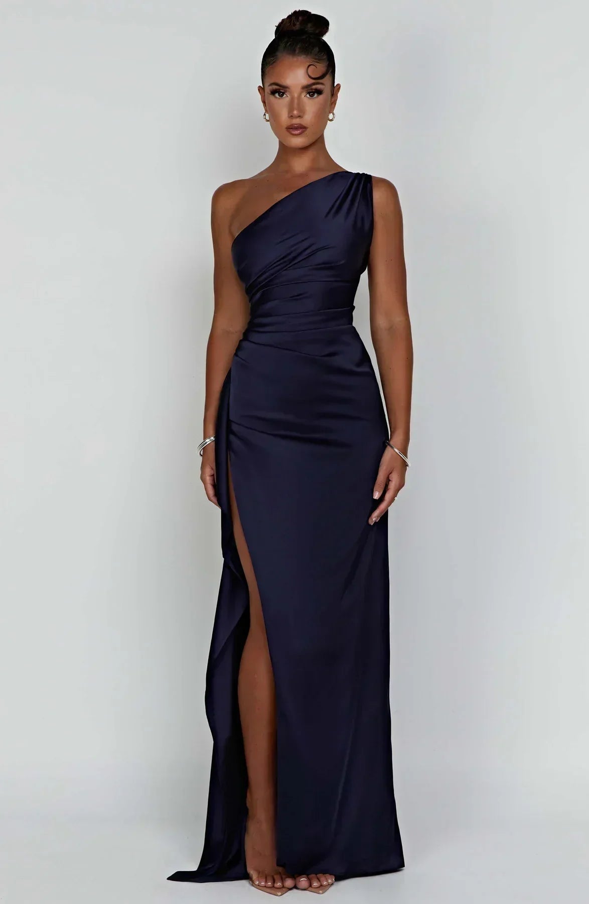 Luxe Satin One-Shoulder Split Dress