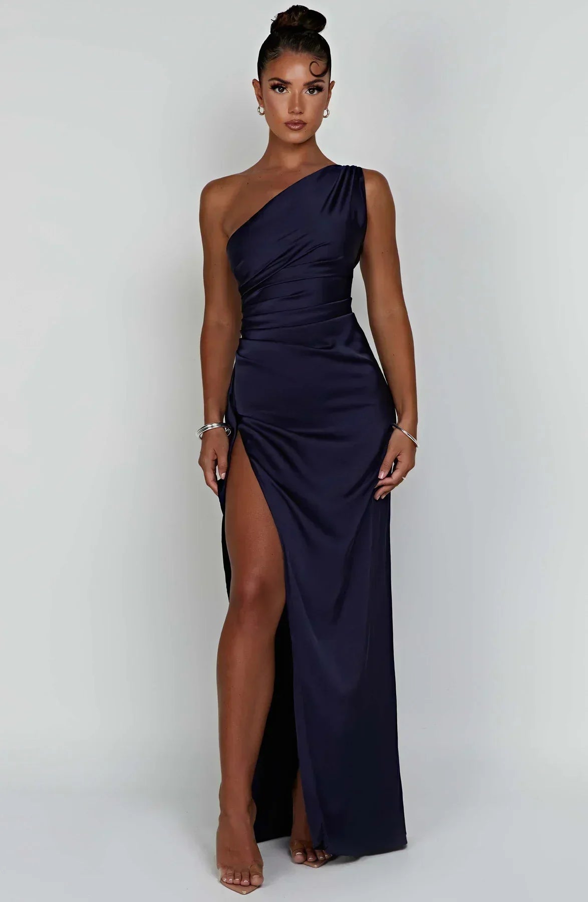 Luxe Satin One-Shoulder Split Dress