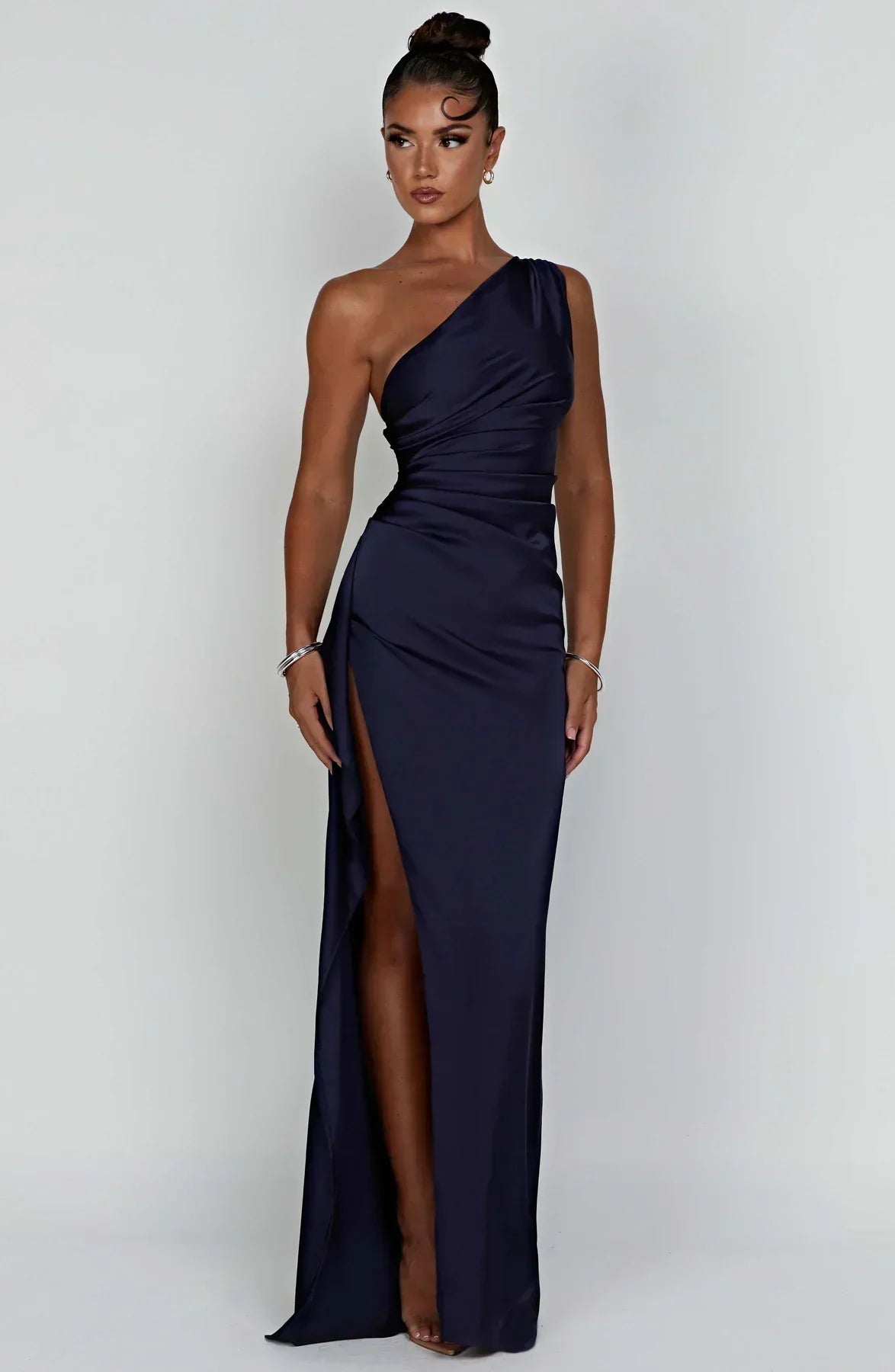 Luxe Satin One-Shoulder Split Dress