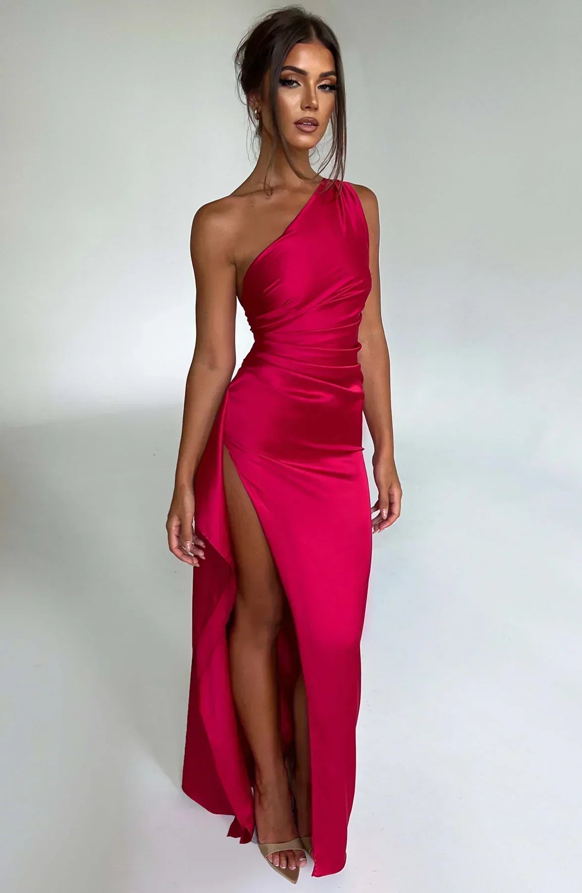 Luxe Satin One-Shoulder Split Dress