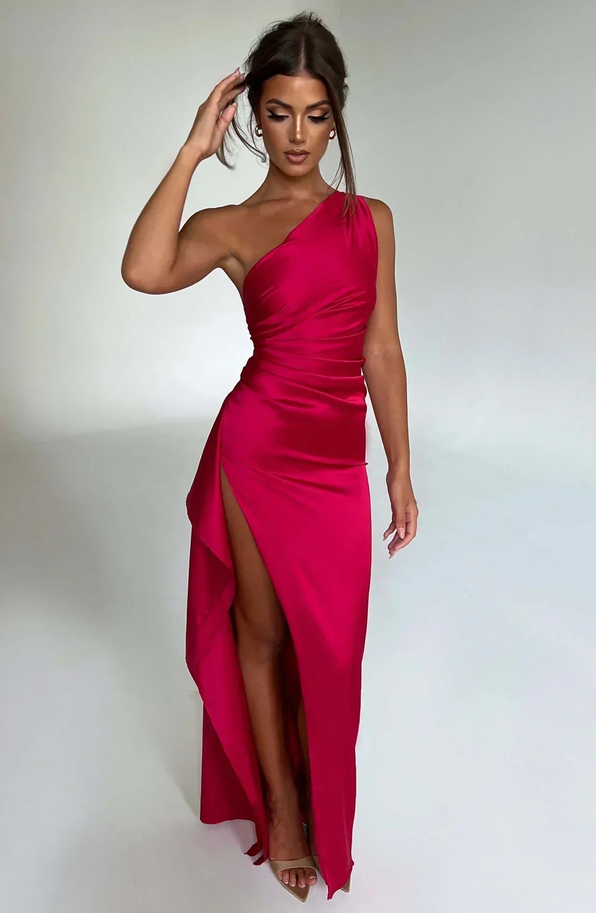 Luxe Satin One-Shoulder Split Dress