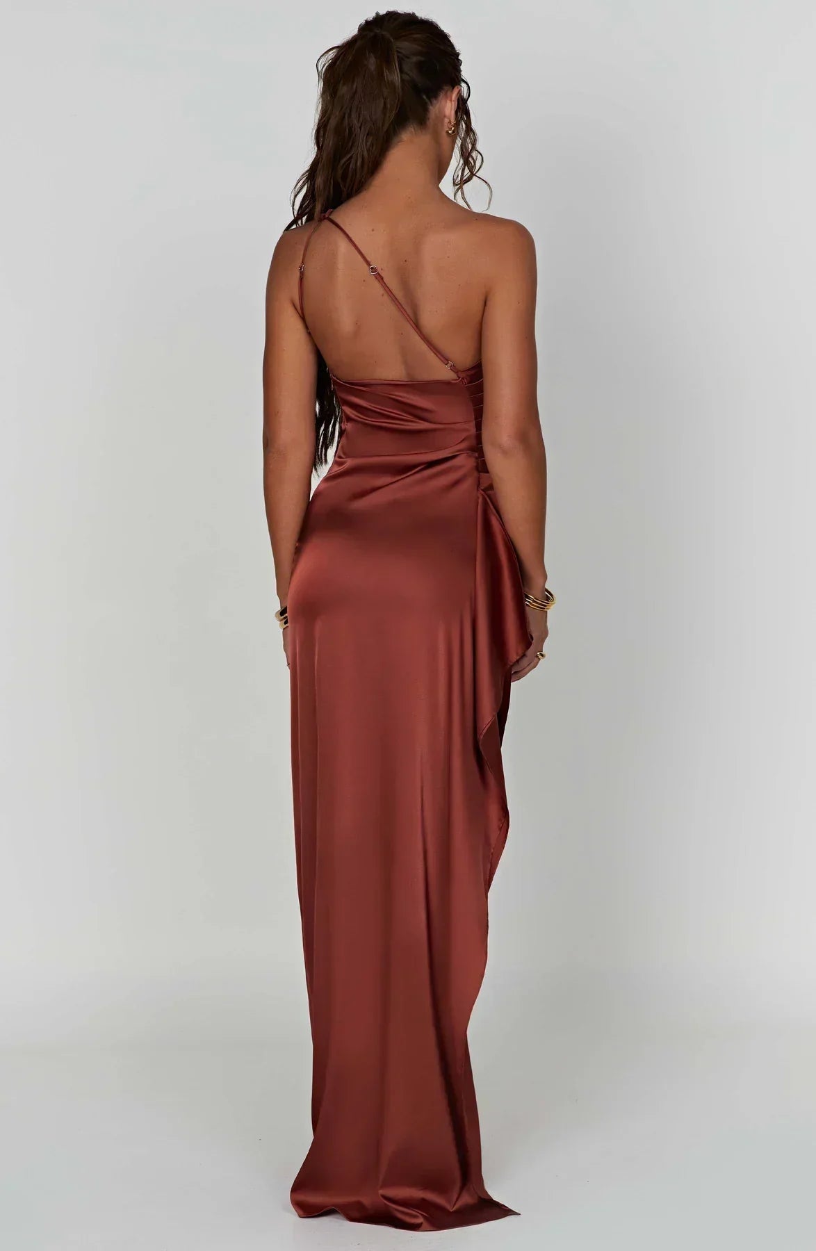 Luxe Satin One-Shoulder Split Dress
