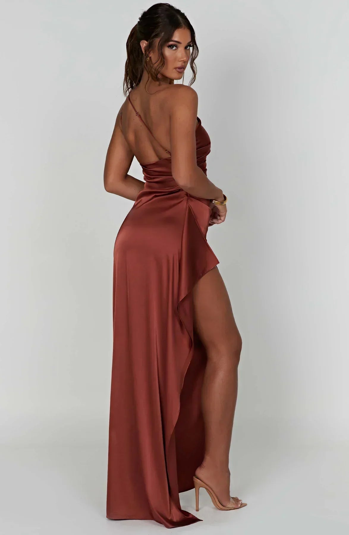 Luxe Satin One-Shoulder Split Dress