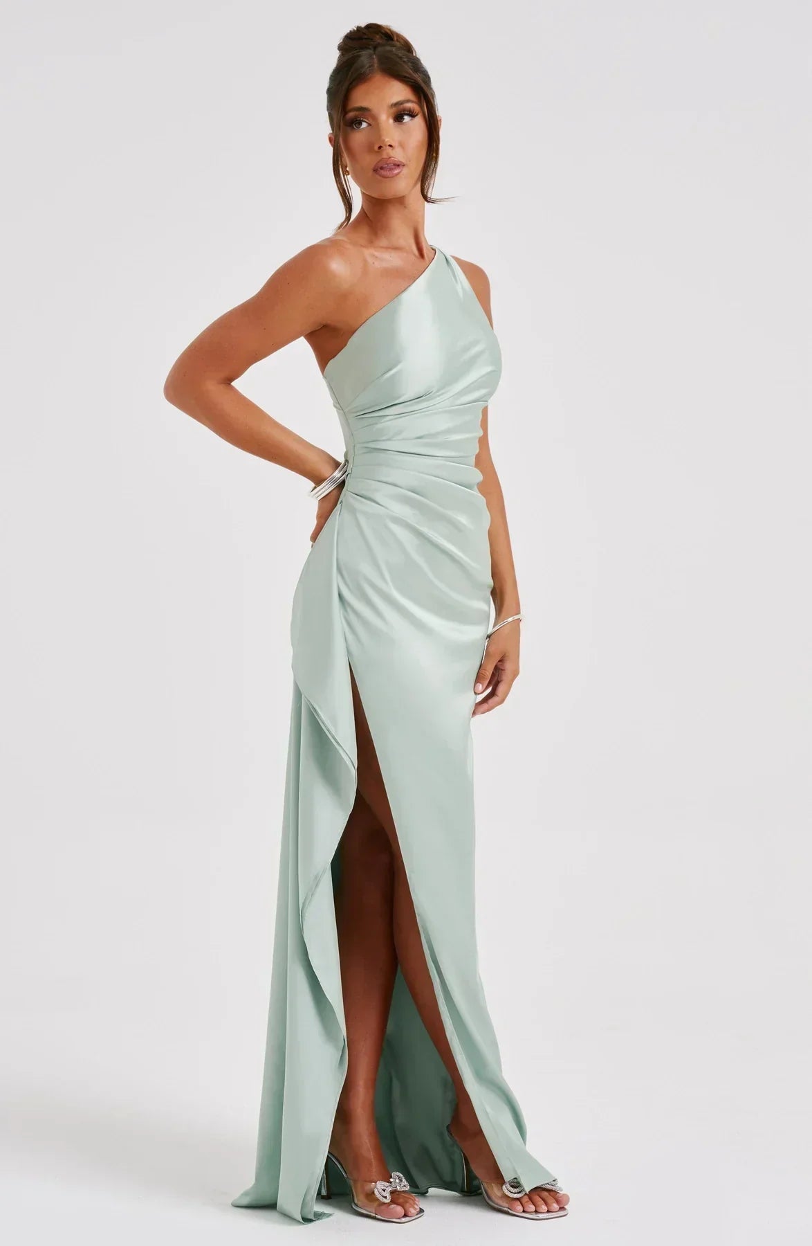 Luxe Satin One-Shoulder Split Dress