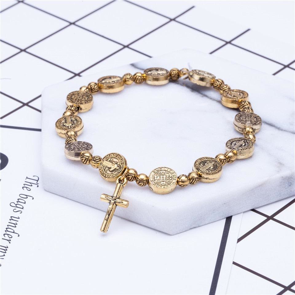 Gold and Silver Coloured Christian Cross Bracelet – Solana