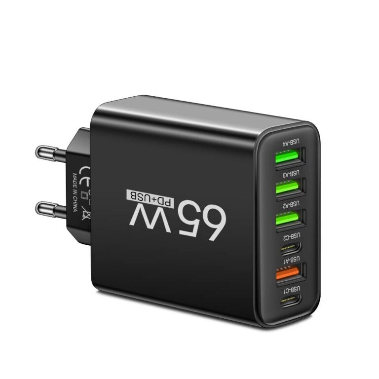 PowerMax 65W 6-in-1 Fast Charger – Charge Up to 6 Devices Simultaneously – Ideal for Home, Office and Travel
