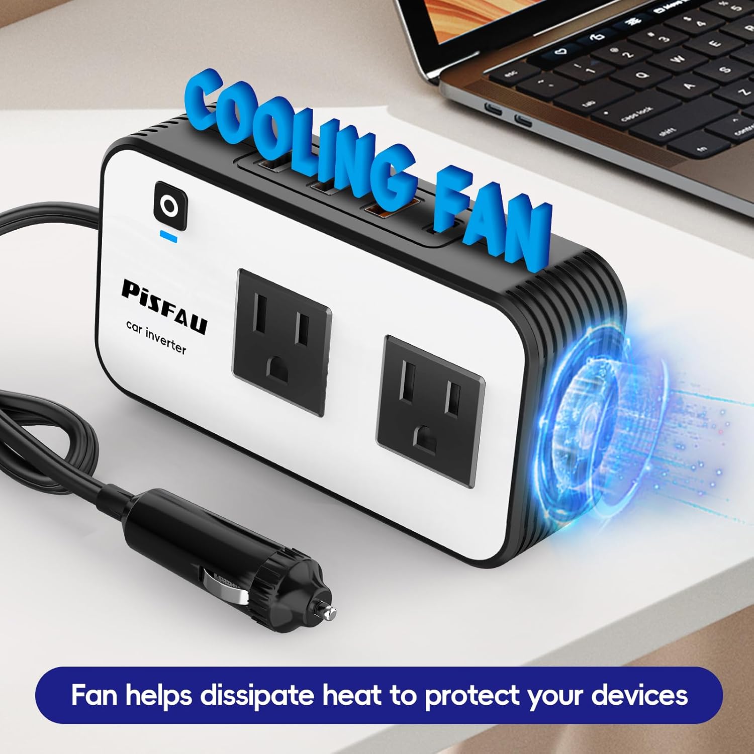 200W Car Inverter – DC 12V to 220V AC with USB-C & Fast Charging Function
