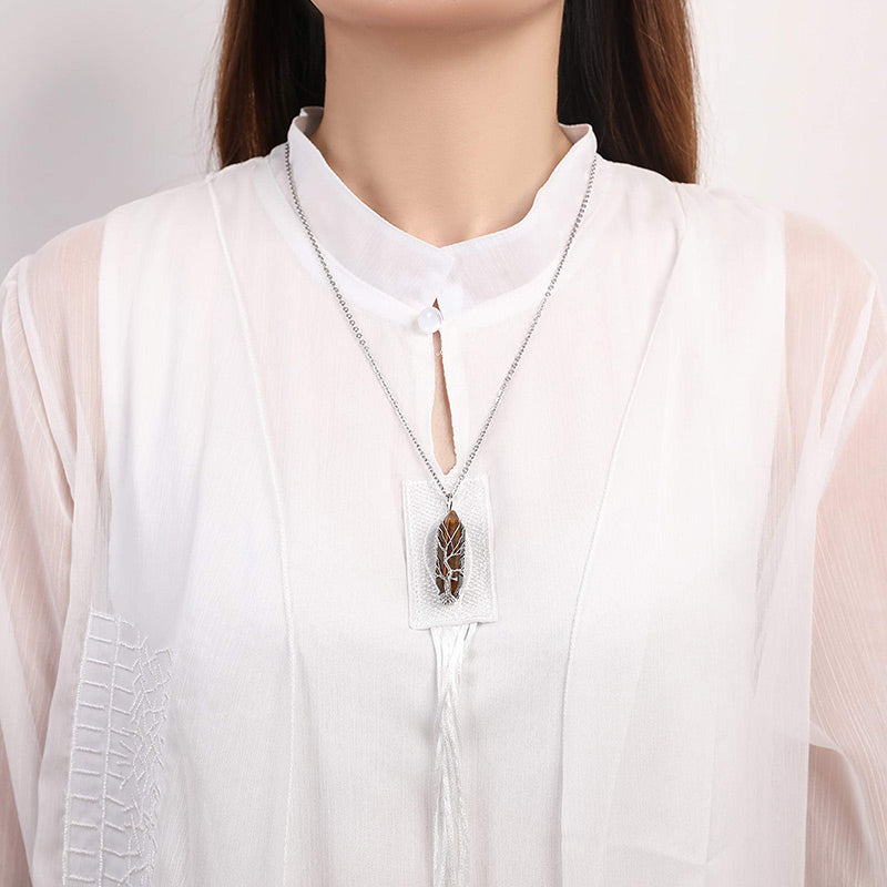 Stylish Crystal and Tree of Life Gemstone Necklace – Elara