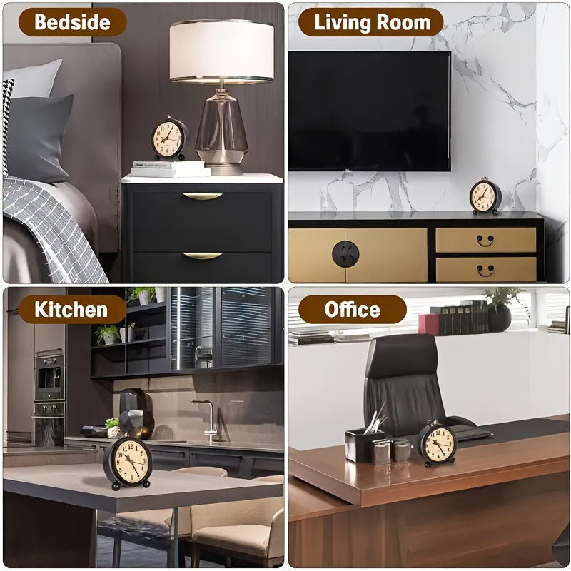 Retro Metal Alarm Clock with Silent Movement – Classic Table Size for Bedroom or Desk