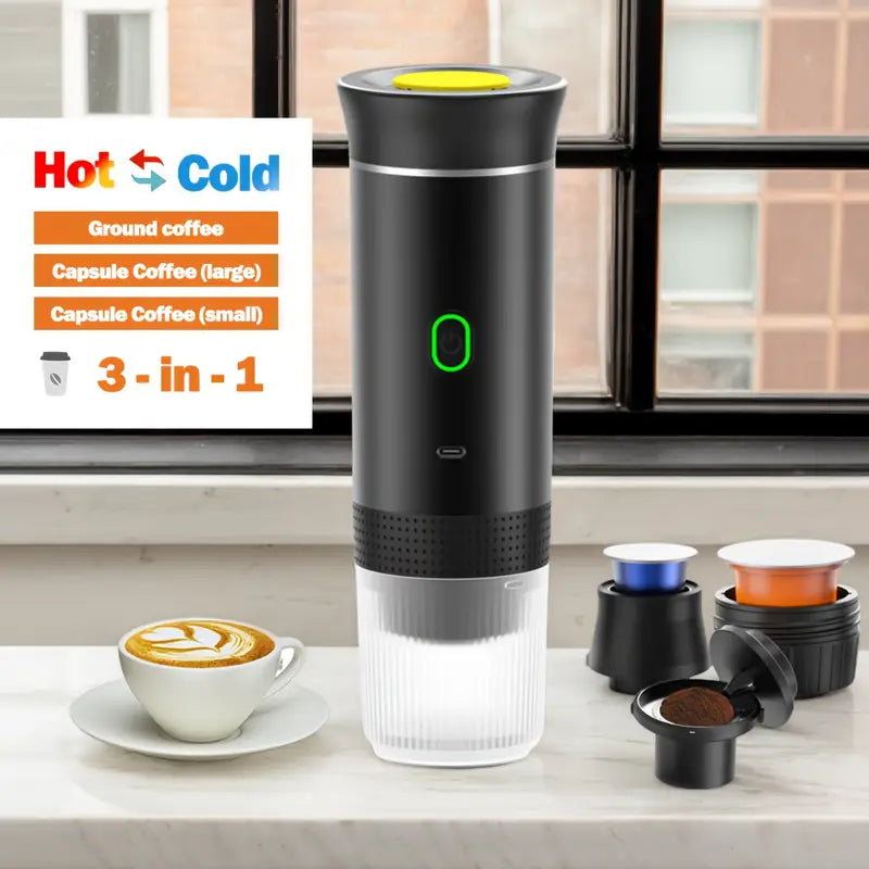 BrewGo - Portable Espresso Machine - Self-Heating Travel Coffee Maker, Suitable for Ground Coffee & Pods