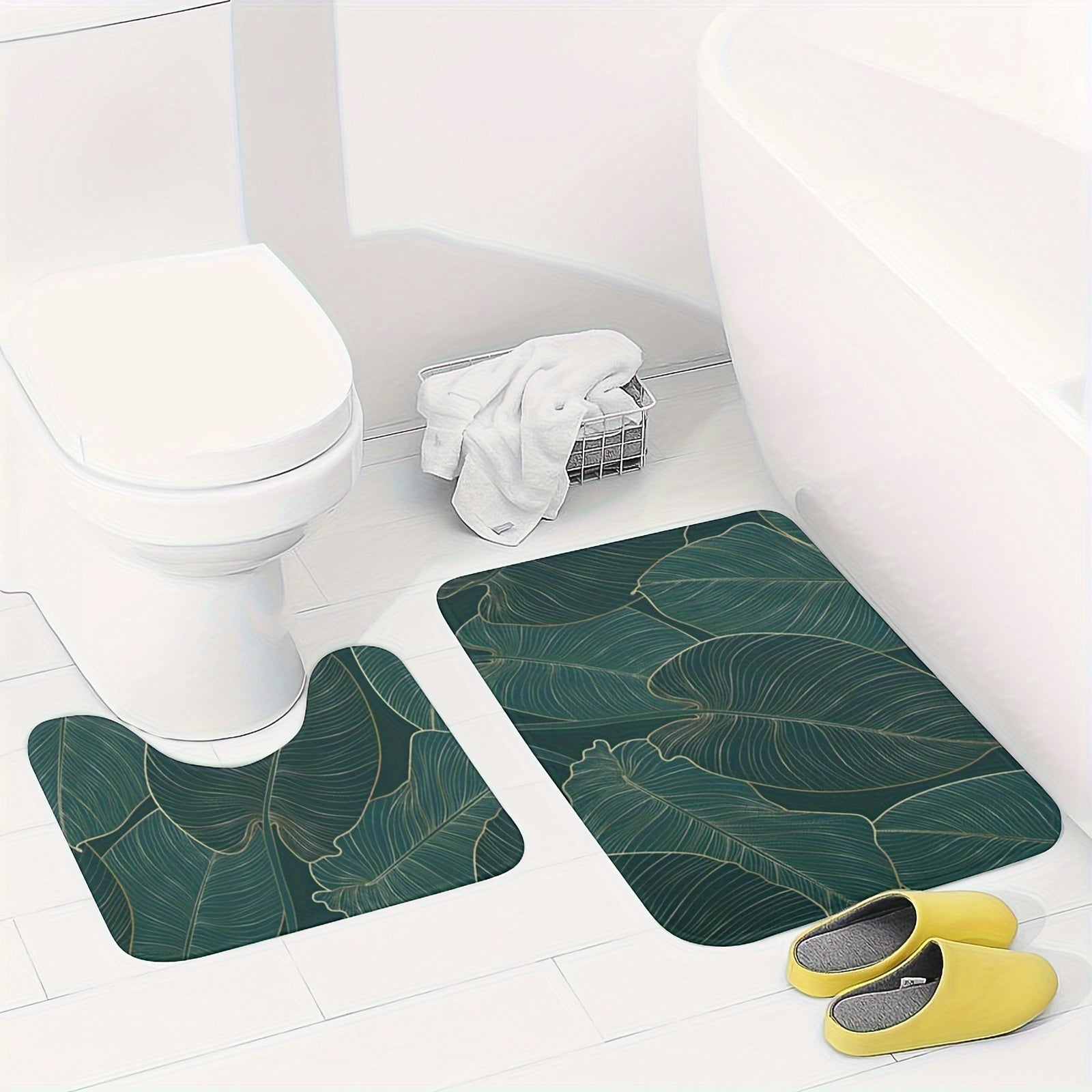Tropical Leaves Bath Mat Set – Absorbent and Comfortable for the Bathroom