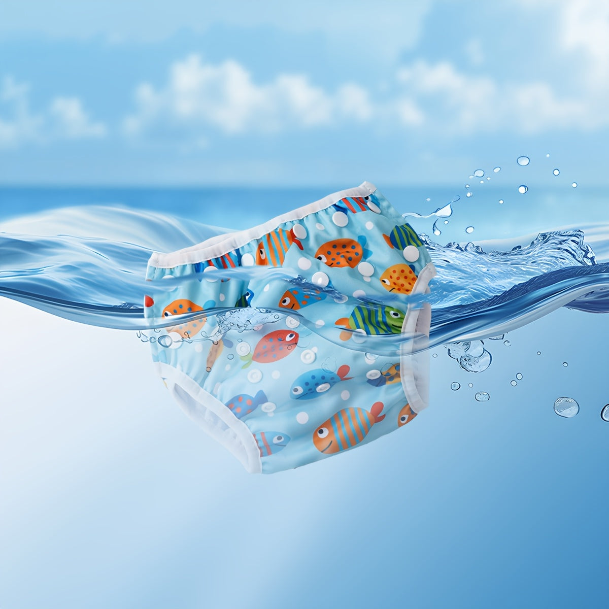 Adjustable Washable Swim Nappy for Babies – Leak-proof with Fish Print