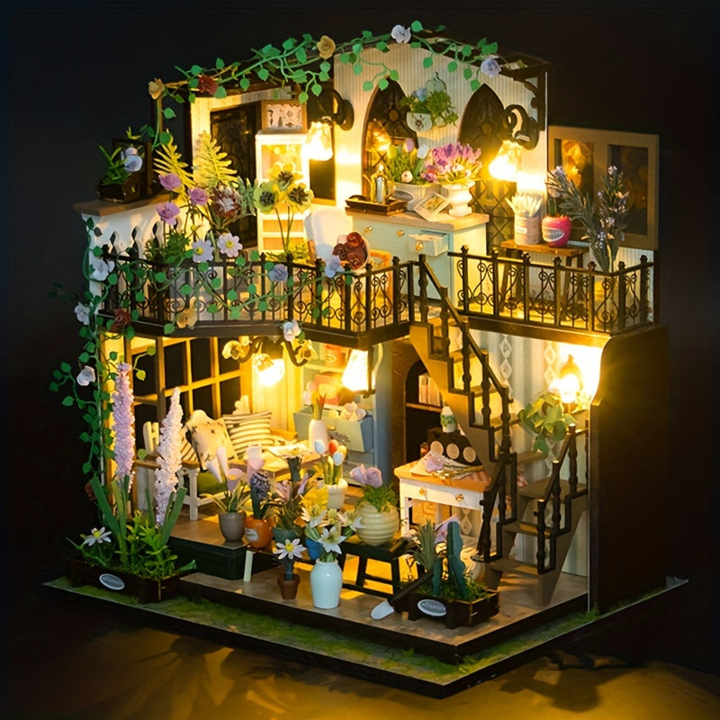 DIY Miniature Greenhouse House with Lighting – Handmade 3D Puzzle for Creative Decoration