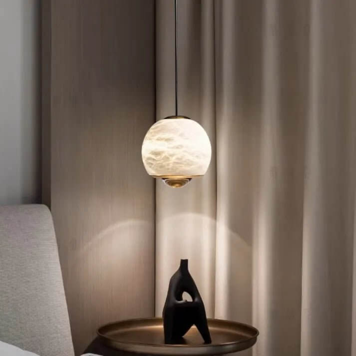 Pendant Light - Alabaster Glass Sphere with Marble Base