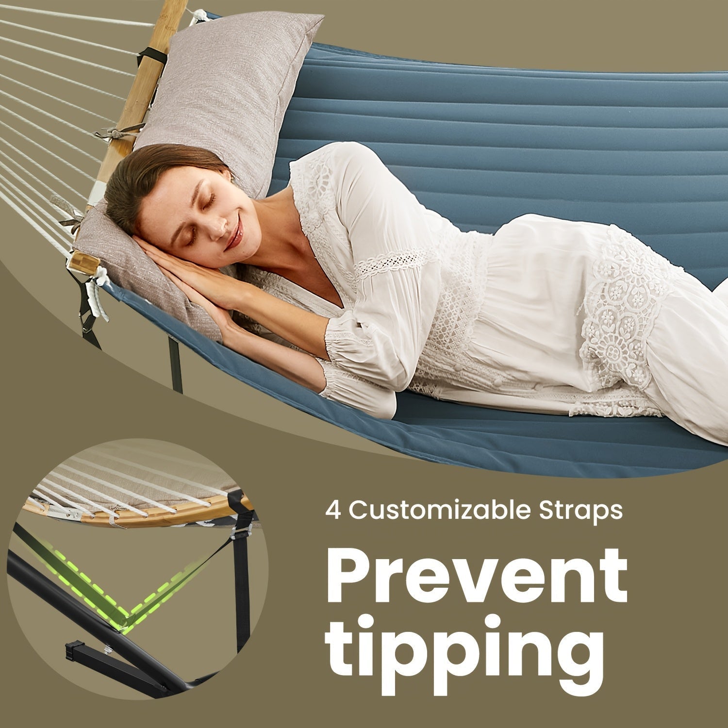 Padded Hammock with Stand – Comfortable Bamboo Spreader and Cushion