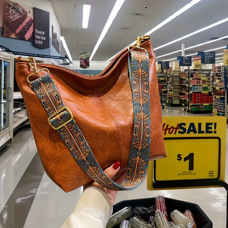 Wide Geometric Bag – Large Capacity Crossbody with Retro Vibe