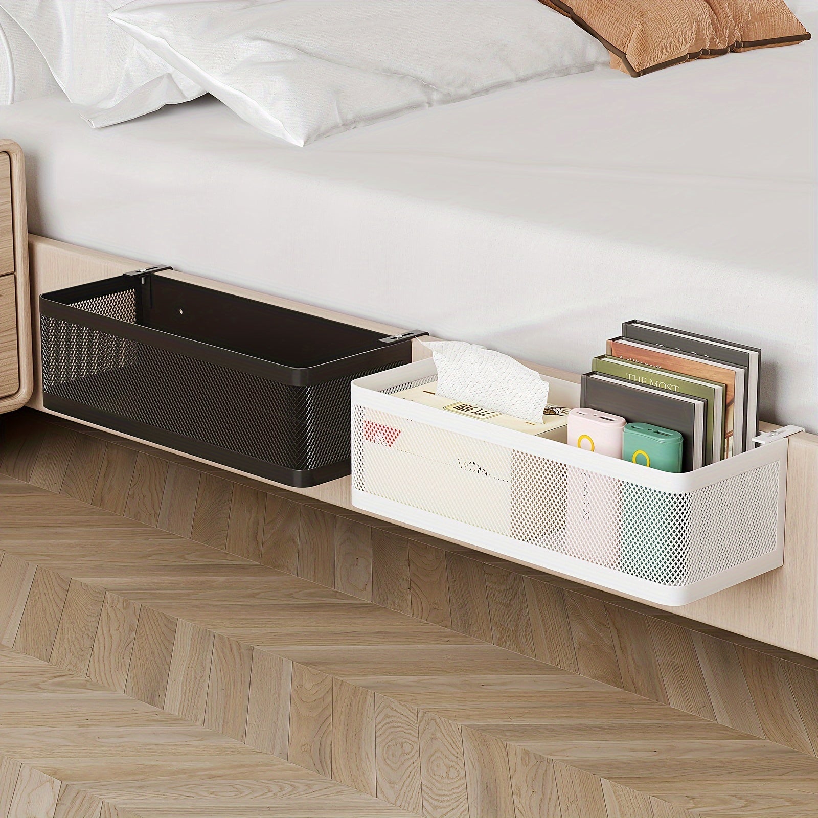 Adjustable Metal Storage Basket with Hooks - Handy Solution for Organisation