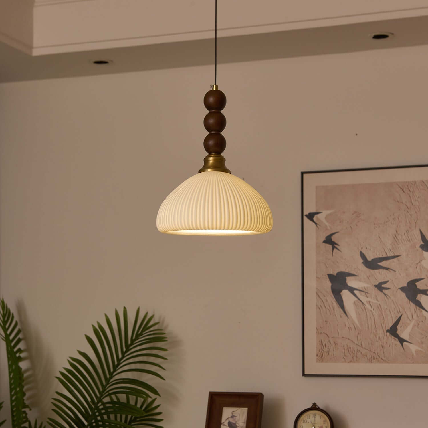 Pendant Light with Glass - Wood & Metal