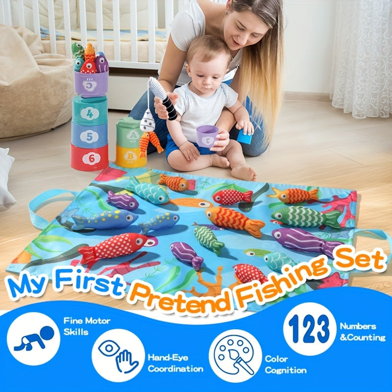 Children's Fabric Fishing Game – Plush Fish and Stacking Cups for Educational Fun