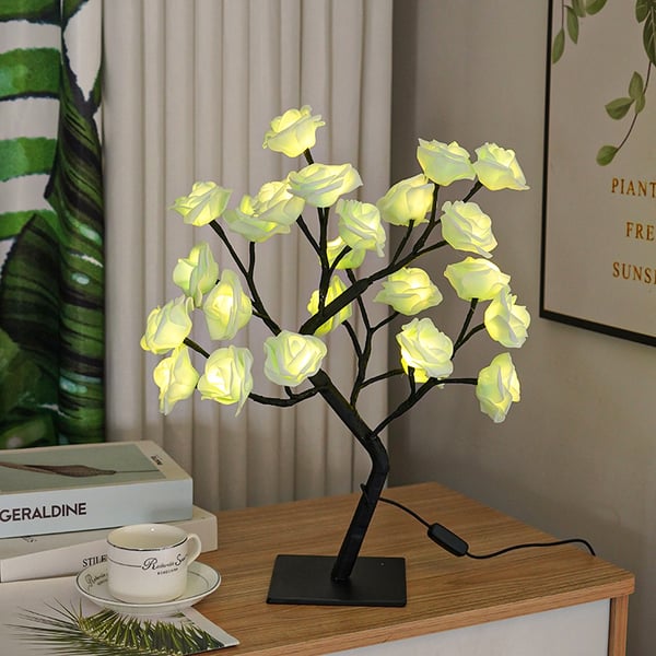 Rose Flower Tree Lamp - Elegant LED Table Lamp | Table Lamp with Rose Blossom | Adjustable LED | Dimmable Ambient Lighting | Plastic | IP66 | Unique Design | Romantic Table Lamp | Decorative Lighting | Modern Elegance