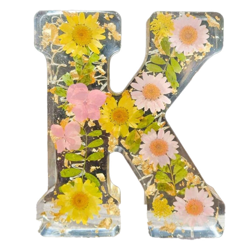 LumiFlair Floral Initial Night Lamp | Custom Resin Letter Light with Soft LED Glow