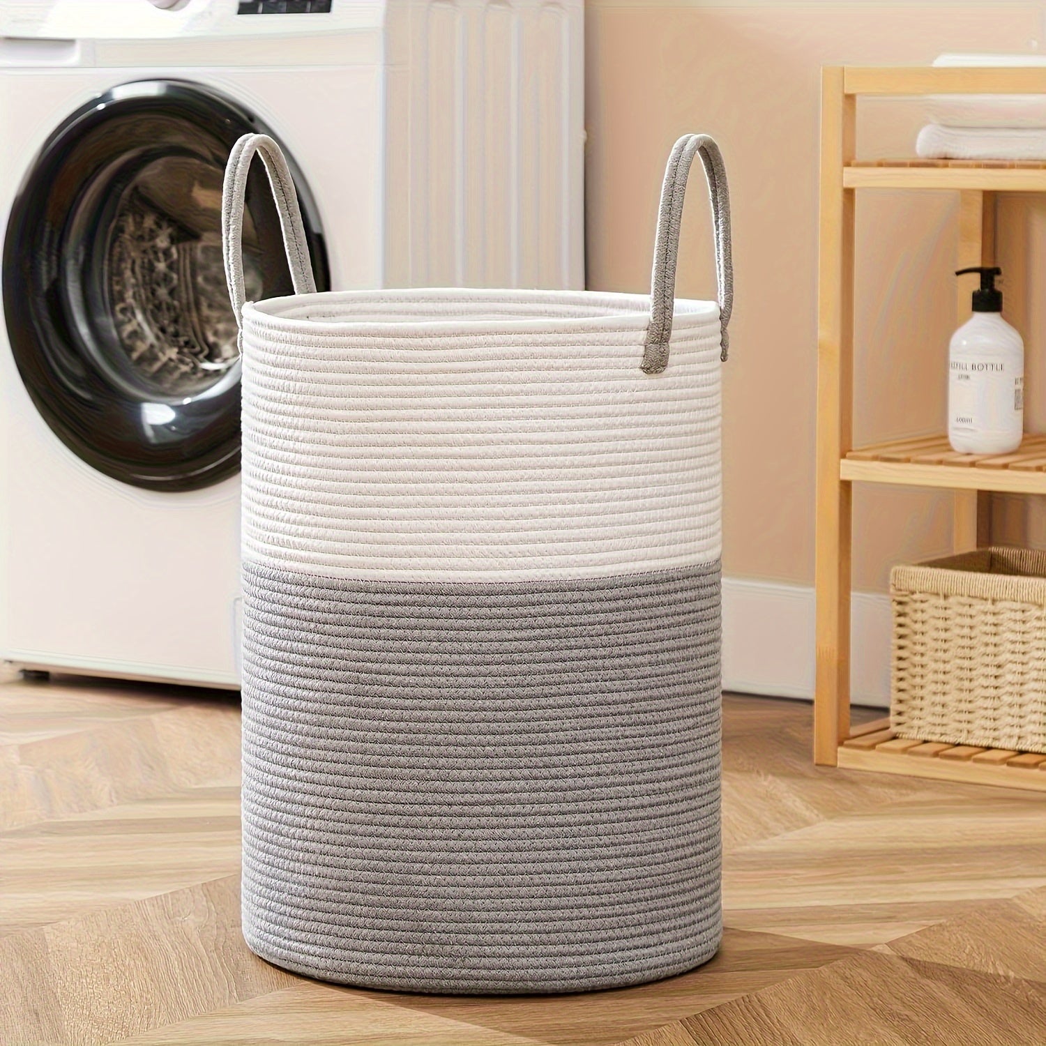 Stylish Two-Tone Laundry Basket - Space for More, Convenient and Durable