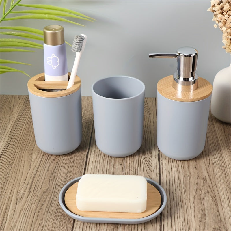Bathroom Accessories Set with Bamboo Lid – 4-Piece Set for Bathroom Décor