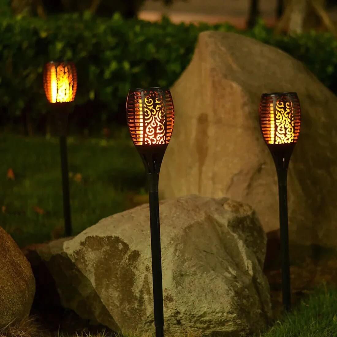 2x Solar Garden Lanterns - Atmospheric Outdoor Lighting