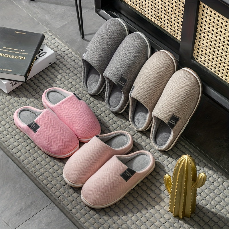 Warm Men's Slippers with Herringbone Pattern – Comfort & Grip for Home in Autumn and Winter