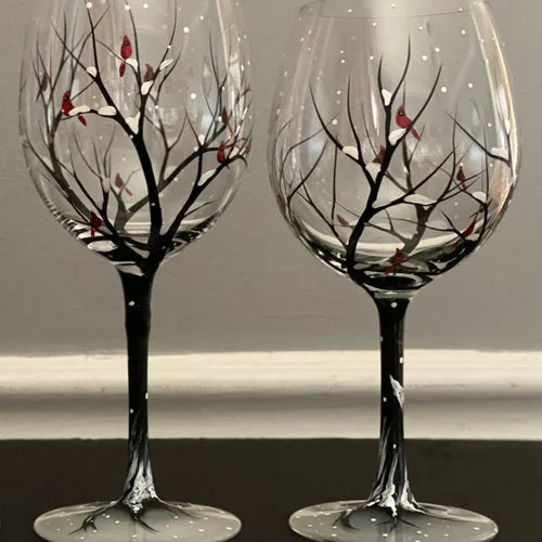 Sandsberg | Wine Glass Four Seasons Tree - Hand-Painted Art