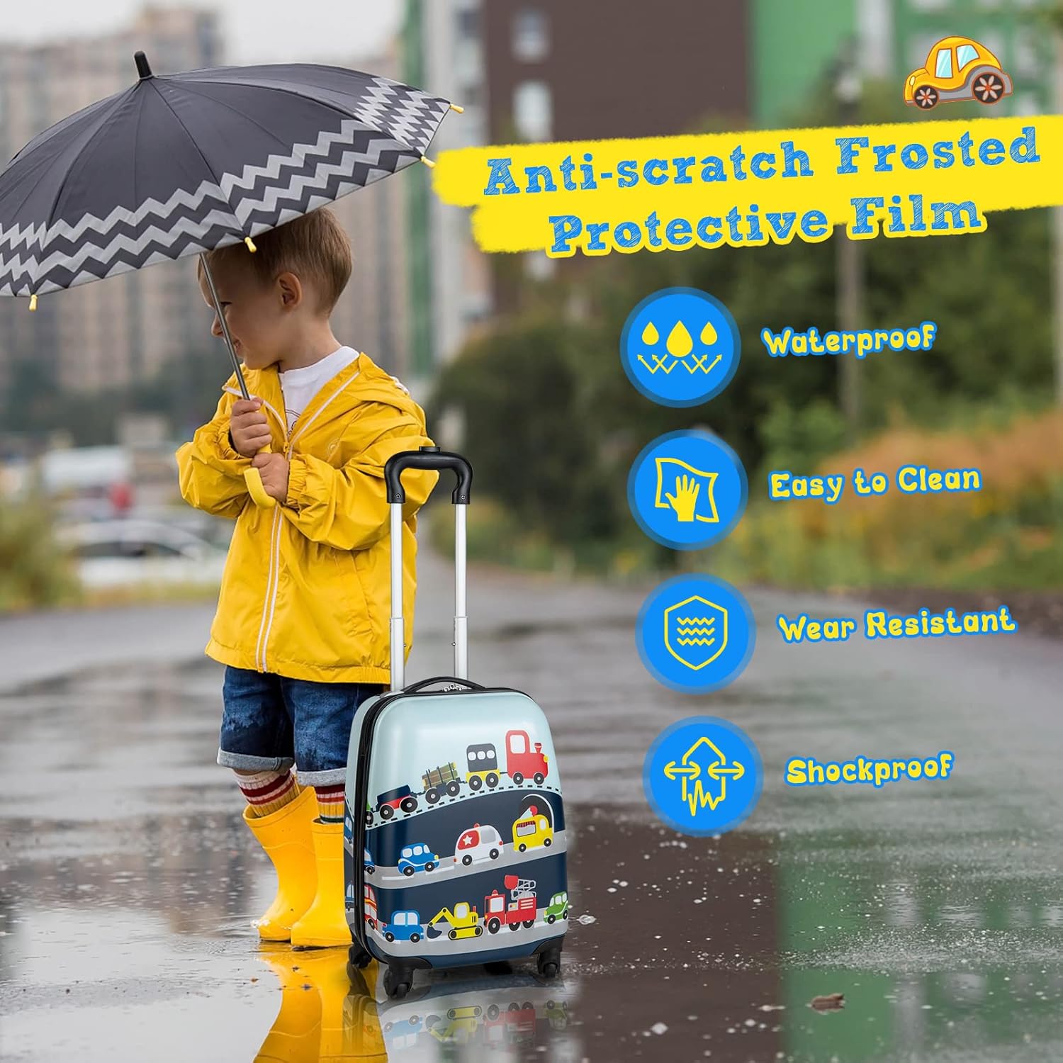 Children's 2-Piece Hard Shell Luggage Set and Backpack with 360° Wheels – Helicopter