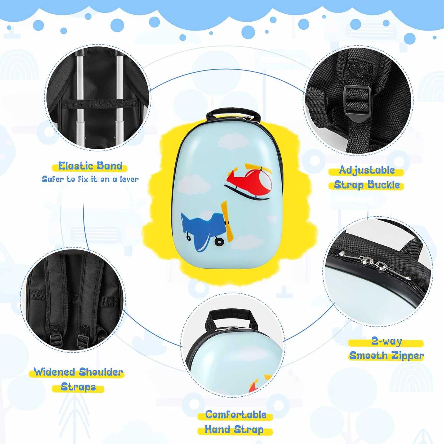 Children's 2-Piece Hard Shell Luggage Set and Backpack with 360° Wheels – Helicopter