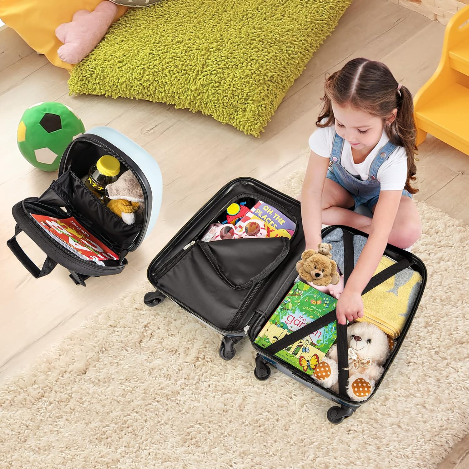 Children's 2-Piece Hard Shell Luggage Set and Backpack with 360° Wheels – Helicopter