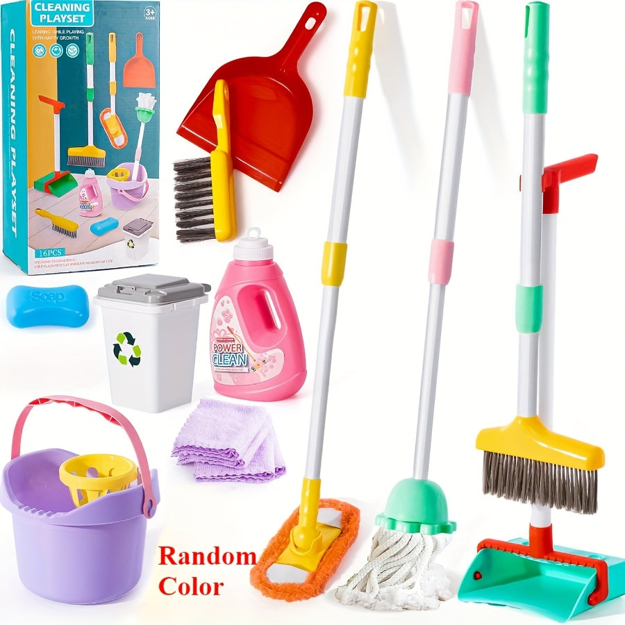 Cleaning Play Set for Children – Adjustable Mop, Broom and Dustpan Set