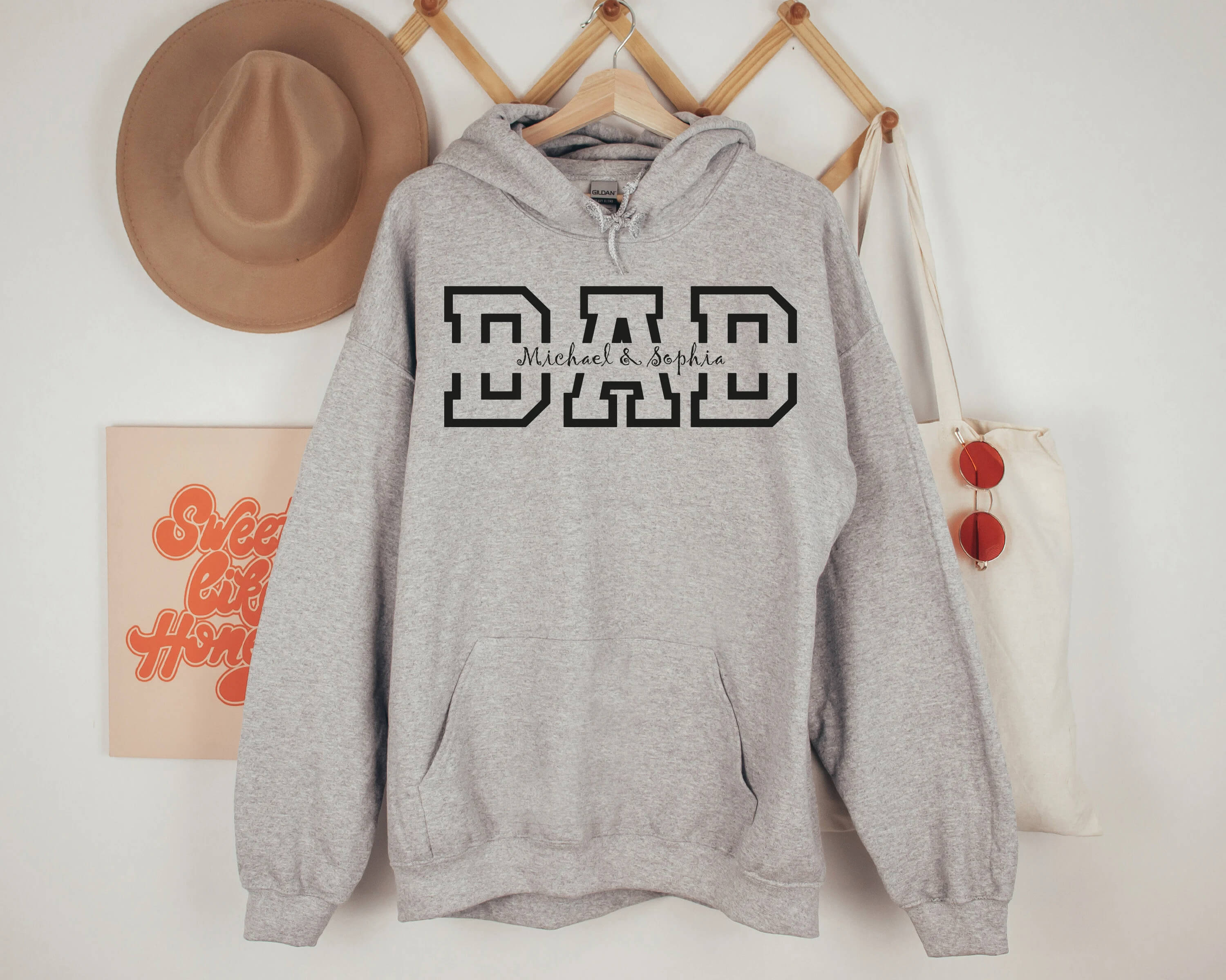 HeritageHug Personalized Dad Hoodie | Embroidered Father's Day Gift with Family Names
