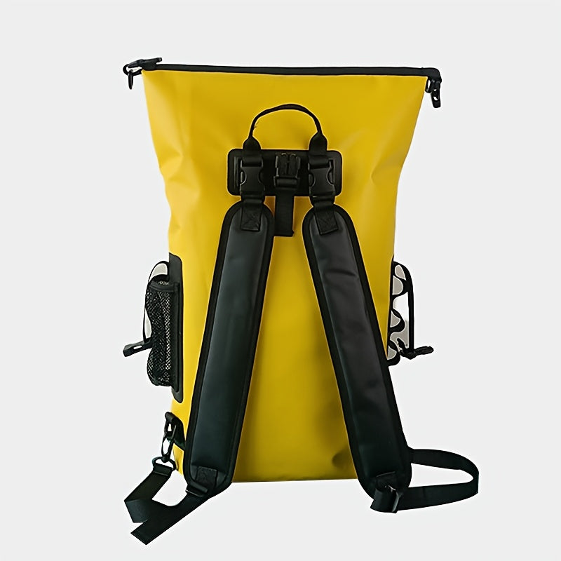 Waterproof 25L Roll-Top Rucksack with Multiple Pockets, Sturdy Buckle Seal, and Mesh Side Pocket